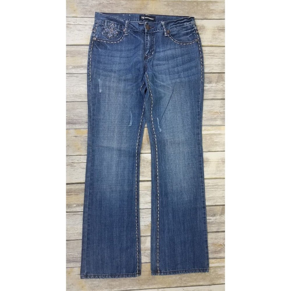 PETROL JEANS Denim Jenna Womens Size 29x34 Blue Distress’s Stud Casual Zip - Picture 1 of 13